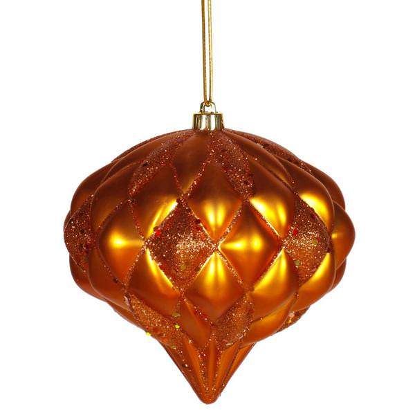 5.7" Burnished Orange Matte Glitter Diamond Onion Ornament