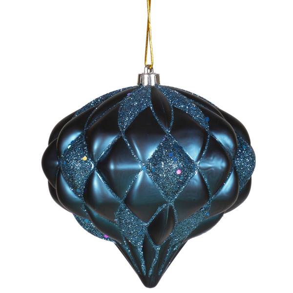5.7" Sea Blue Matte Glitter Diamond Onion Ornament
