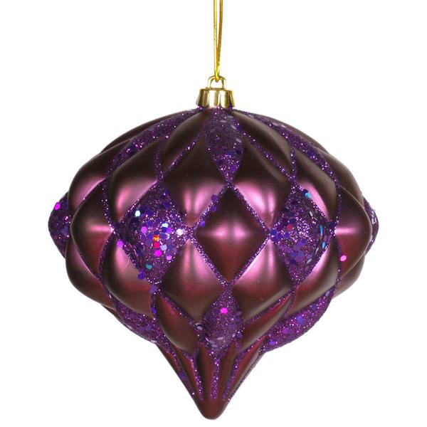 5.7" Plum Matte Glitter Diamond Onion Ornament