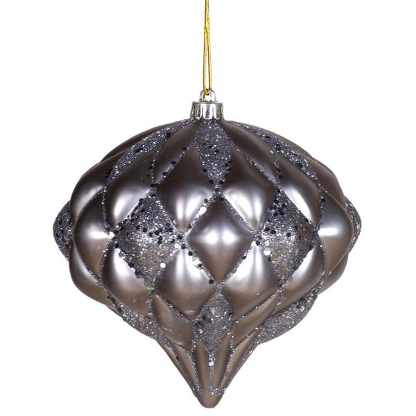 5.7" Pewter Matte Glitter Diamond Onion Ornament