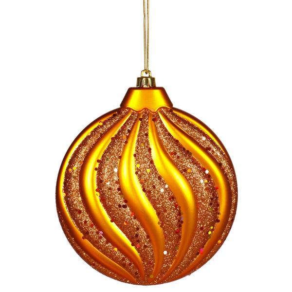6" Burnished Orange Matte Glitter Swirl Flat Ball Ornament