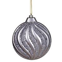 Vickerman 6" Pewter Matte Glitter Swirl Flat Ball Ornament