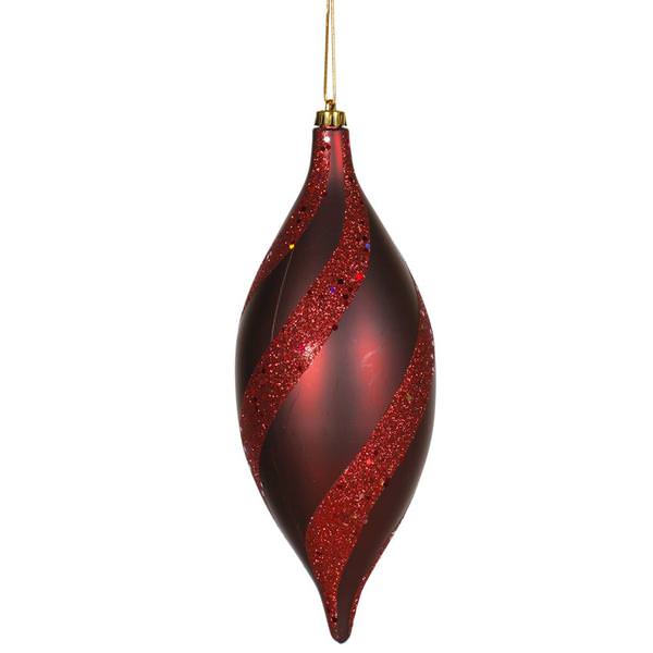 11" Burgundy Matte Glitter Spiral Drop Ornament