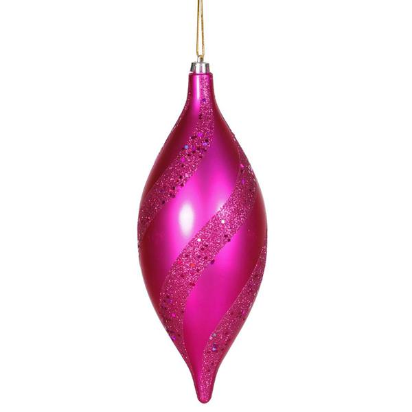 11" Cerise Matte Glitter Spiral Drop Ornament