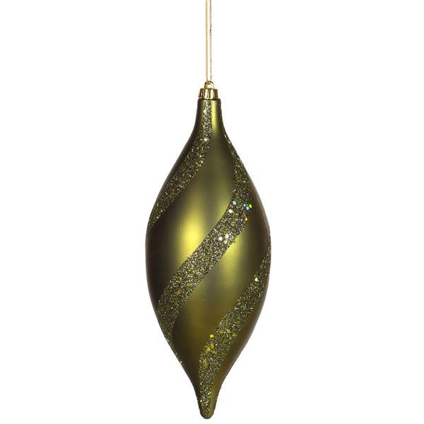 11" Dark Olive Matte Glitter Spiral Drop Ornament