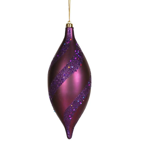 11" Plum Matte Glitter Spiral Drop Ornament