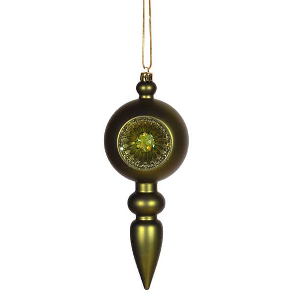 8" Dark Olive Matte Glitter Old-Fashioned Finial Ornament
