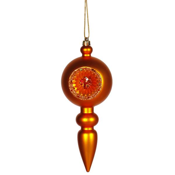 8" Burnished Orange Matte Glitter Old-Fashioned Finial Ornament
