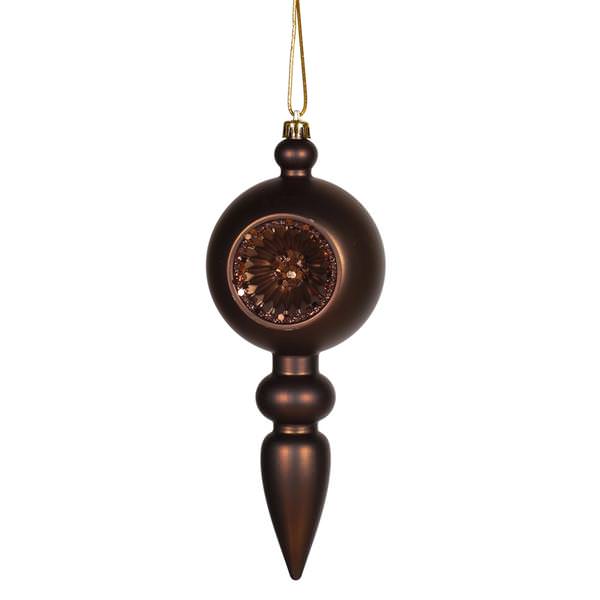 8" Chocolate Matte Glitter Old-Fashioned Finial Ornament