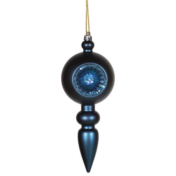 8" Sea Blue Matte Glitter Old-Fashioned Finial Ornament