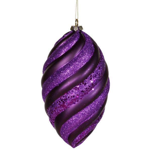 8" Purple Matte Glitter Swirl Drop Ornament