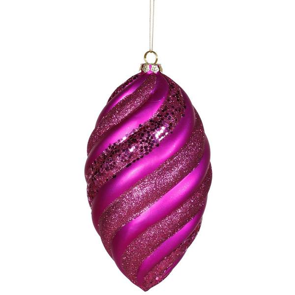 8" Cerise Matte Glitter Swirl Drop Ornament