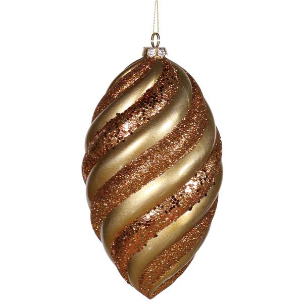 8" Antique Gold Matte Glitter Swirl Drop Ornament