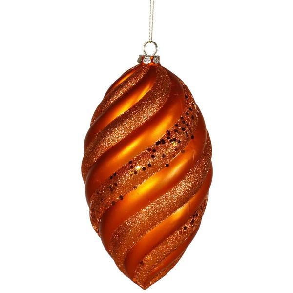 8" Burnished Orange Matte Glitter Swirl Drop Ornament