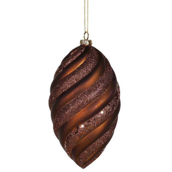 8" Chocolate Matte Glitter Swirl Drop Ornament