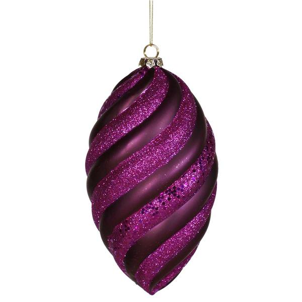 8" Plum Matte Glitter Swirl Drop Ornament