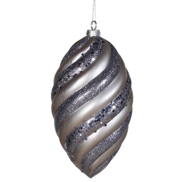 8" Pewter Matte Glitter Swirl Drop Ornament