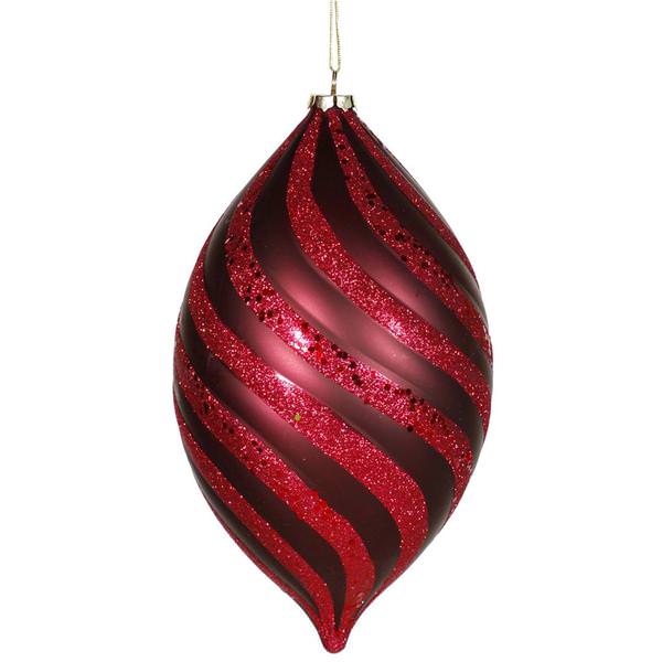 10.5" Burgundy Matte Glitter Spiral Drop Ornament