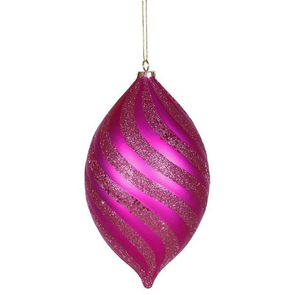 10.5" Cerise Matte Glitter Spiral Drop Ornament