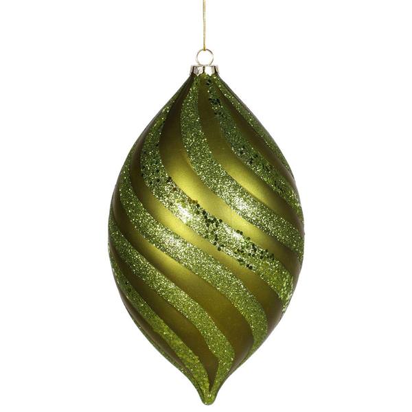 10.5" Dark Olive Matte Glitter Spiral Drop Ornament
