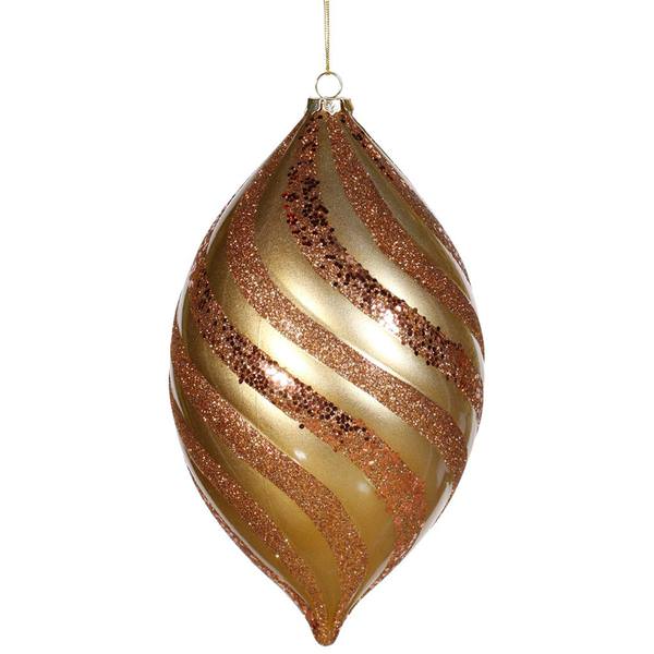 10.5" Antique Gold Matte Glitter Spiral Drop Ornament