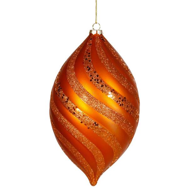10.5" Burnished Orange Matte Glitter Spiral Drop Ornament