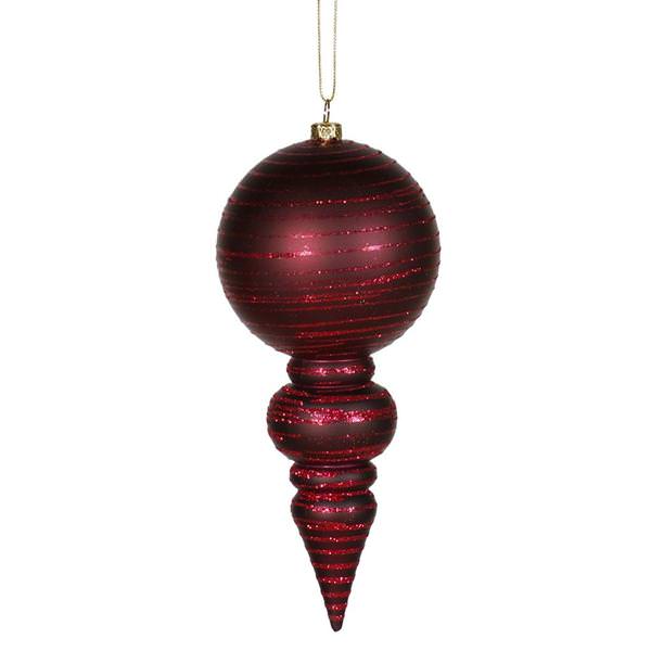 7" Burgundy Matte Glitter Finial Ornament