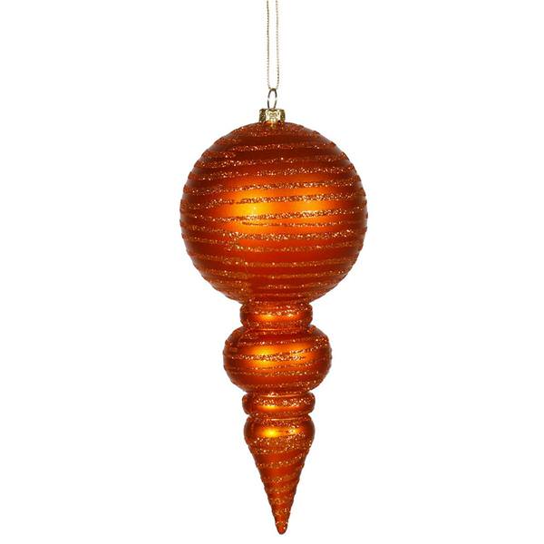 7" Burnished Orange Matte Glitter Finial Ornament