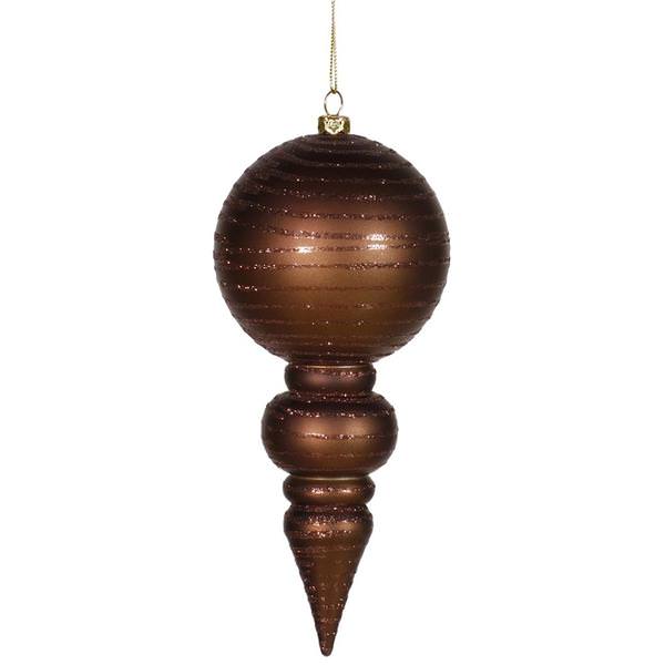 7" Chocolate Matte Glitter Finial Ornament