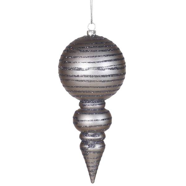 7" Pewter Matte Glitter Finial Ornament
