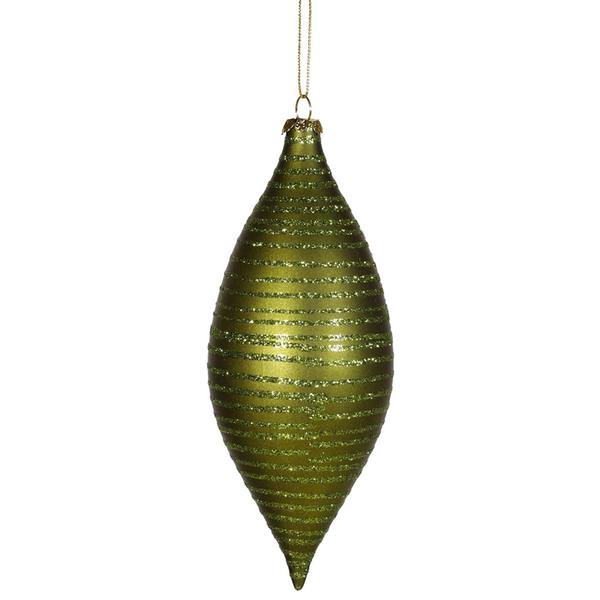 7" Dark Olive Matte Glitter Drop Ornament