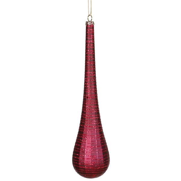 12" Burgundy Matte Glitter Teardrop Ornament