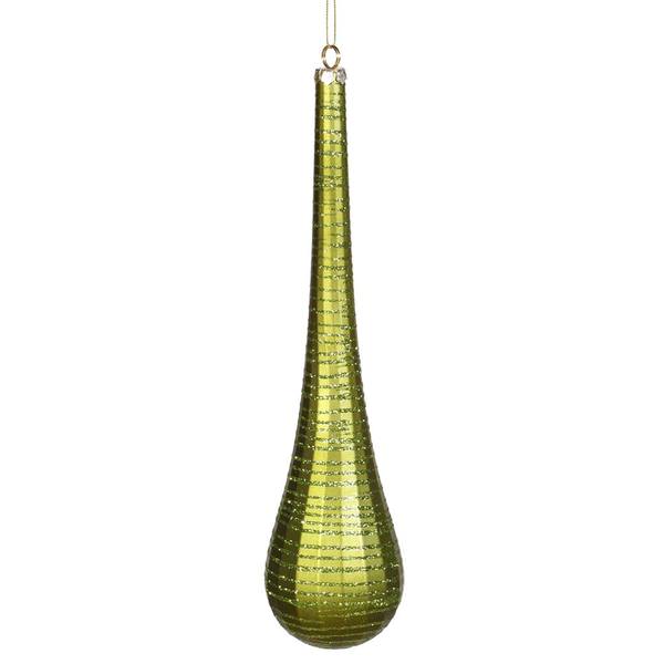 12" Dark Olive Matte Glitter Teardrop Ornament