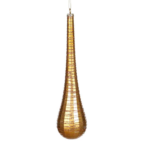 12" Antique Gold Matte Glitter Teardrop Ornament