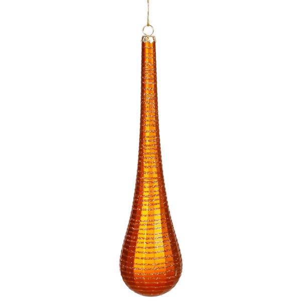 12" Burnished Orange Matte Glitter Teardrop Ornament
