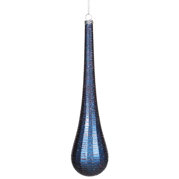 12" Sea Blue Matte Glitter Teardrop Ornament