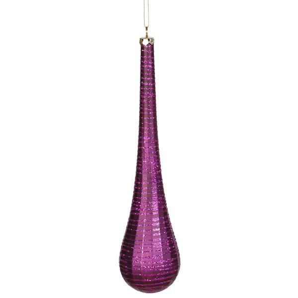 12" Plum Matte Glitter Teardrop Ornament