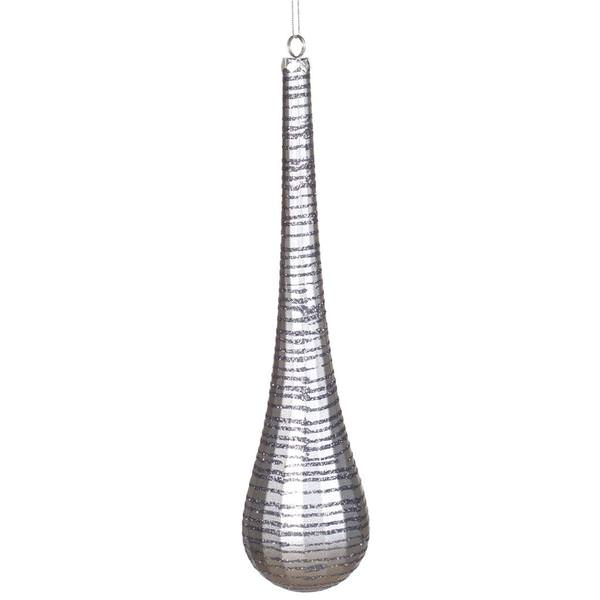 12" Pewter Matte Glitter Teardrop Ornament