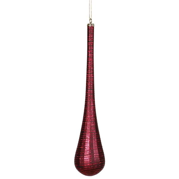 16.5" Burgundy Matte Glitter Teardrop Ornament