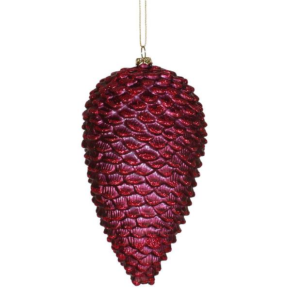 7" Burgundy Matte Glitter Pine Cone Ornament