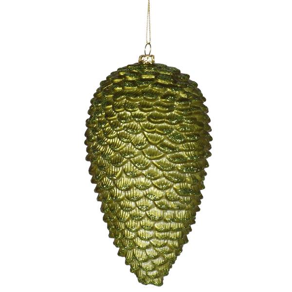 7" Dark Olive Matte Glitter Pine Cone Ornament