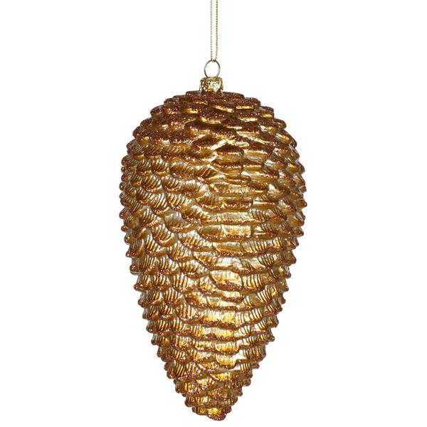 7" Antique Gold Matte Glitter Pine Cone Ornament