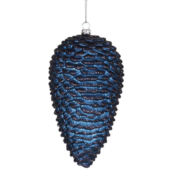 7" Sea Blue Matte Glitter Pine Cone Ornament