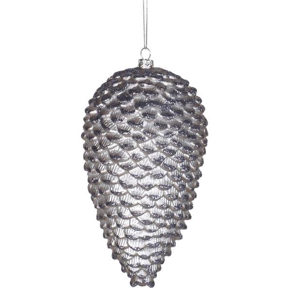 7" Pewter Matte Glitter Pine Cone Ornament