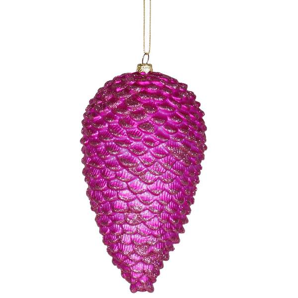 10" Cerise Matte Glitter Pine Cone Ornament