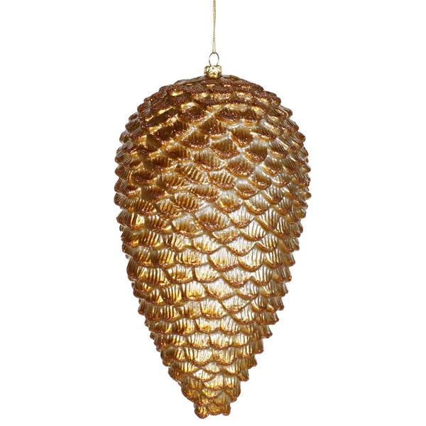 10" Antique Gold Matte Glitter Pine Cone Ornament