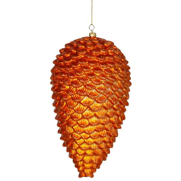 10" Burnished Orange Matte Glitter Pine Cone Ornament