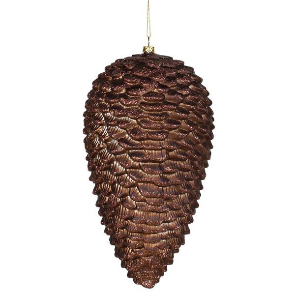 10" Chocolate Matte Glitter Pine Cone Ornament