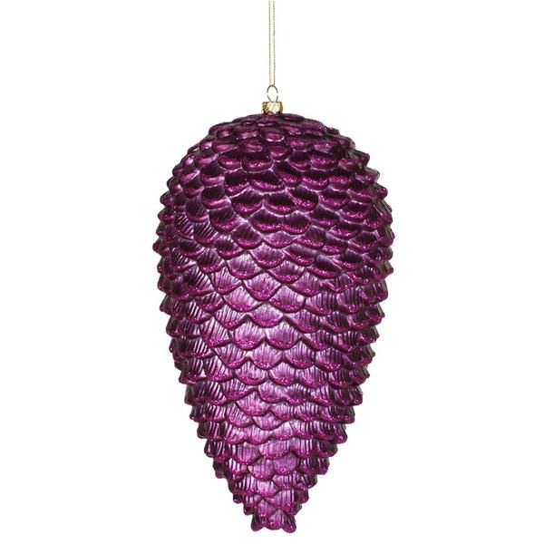 10" Plum Matte Glitter Pine Cone Ornament