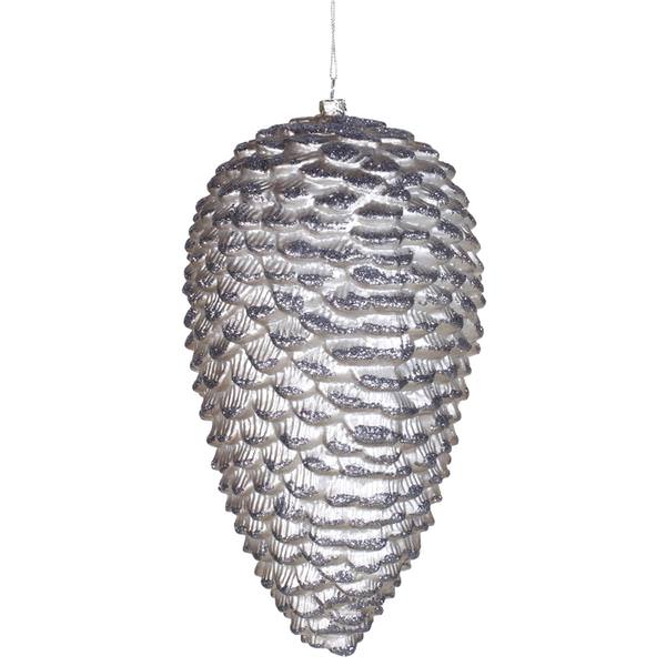 10" Pewter Matte Glitter Pine Cone Ornament